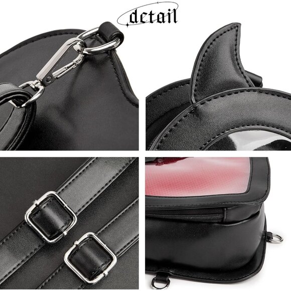 Gothic Heart Shaped Ita Bag with Bat Wings Backpack and Crossbody Purse - Picture 9 of 9